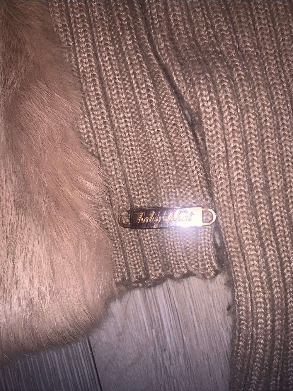 Vintage Baby Phat Faux Fur Front Ribbed Knit Jacket - Taupe Size: Medium - Picture 2 of 9